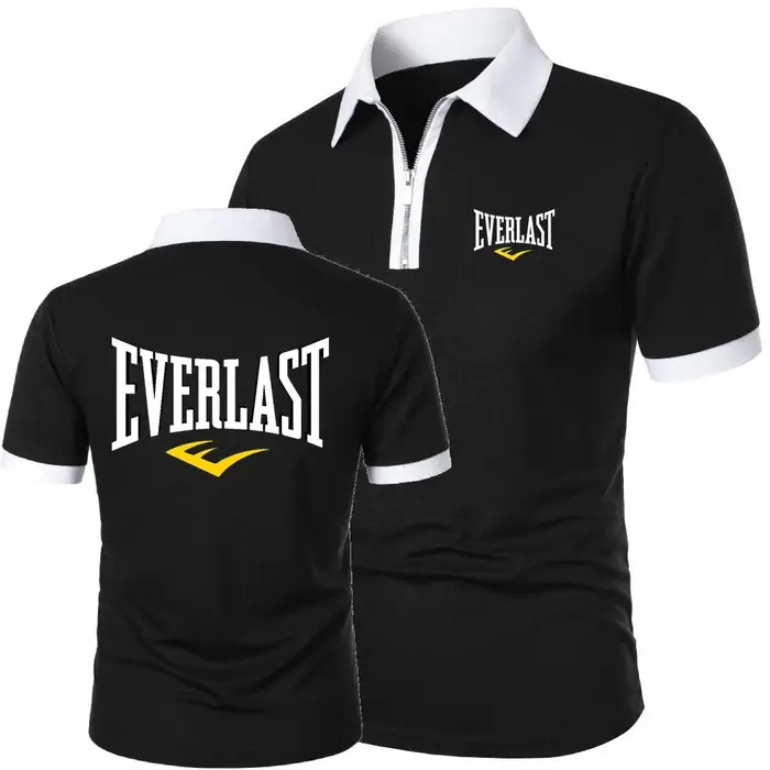 EVERLAST hommes polos course hauts d'entraînement t-shirt été respirant maille coton fermeture éclair revers