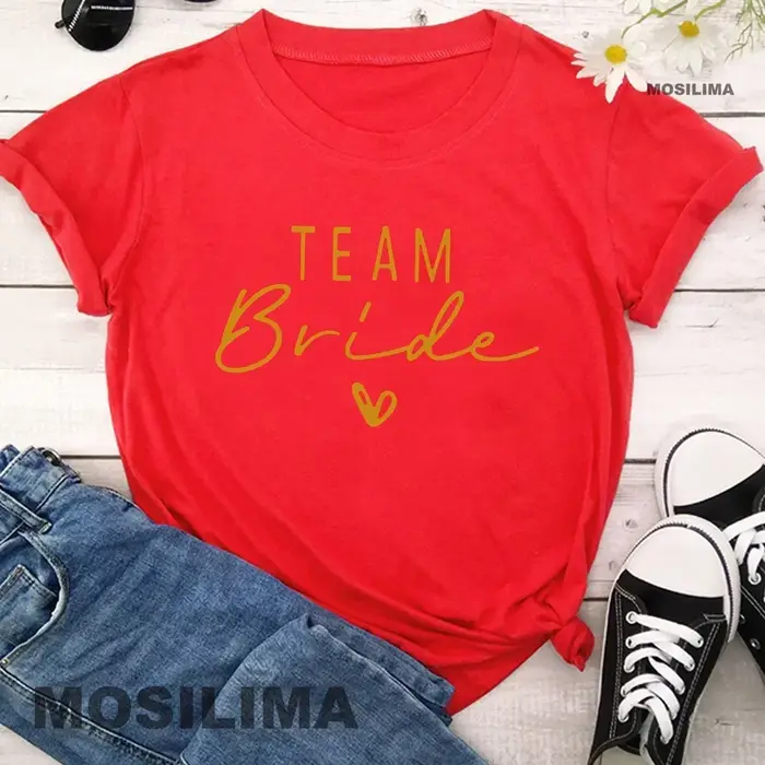 Femmes coton T-Shirt équipe mariée enterrement de vie de jeune fille douche poule fête demoiselle d'honneur impression