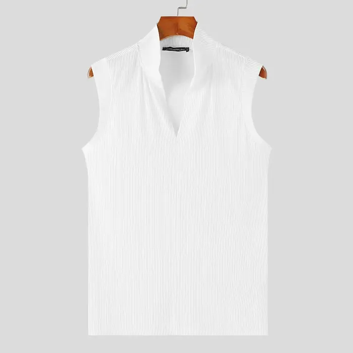 2024 hommes débardeurs couleur unie col en V sans manches été Streetwear hommes gilets Fitness mode 