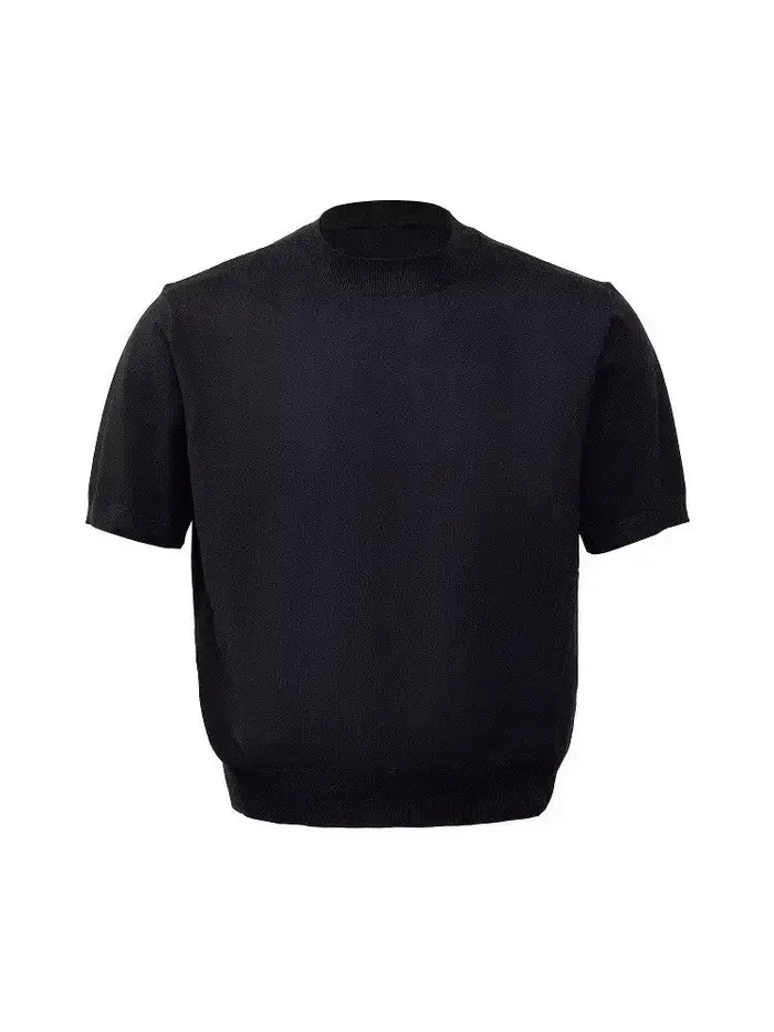 T-shirt tricoté à col bas uni avec drapé aux épaules pour homme