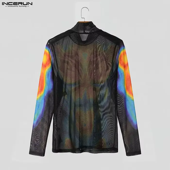 INCERUN T-shirt imprimé à col roulé pour hommes