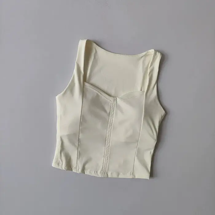 Débardeur de yoga pour femme, col en V carré, gilet d'entraînement amincissant, rembourrage amovible