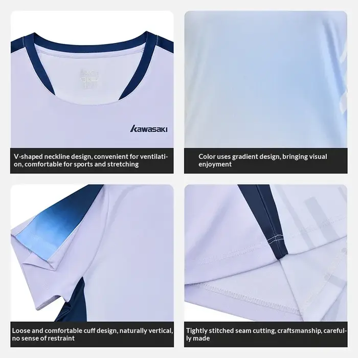T-shirts pour femmes Kawasaki, vêtements doux à séchage rapide, t-shirt à manches courtes, shorts, vêtements de badminton, uniformes de compétition