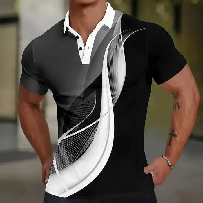 Polo imprimé en 3D pour hommes Colored Line