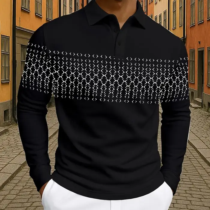 Polo de Golf géométrique à manches longues pour hommes