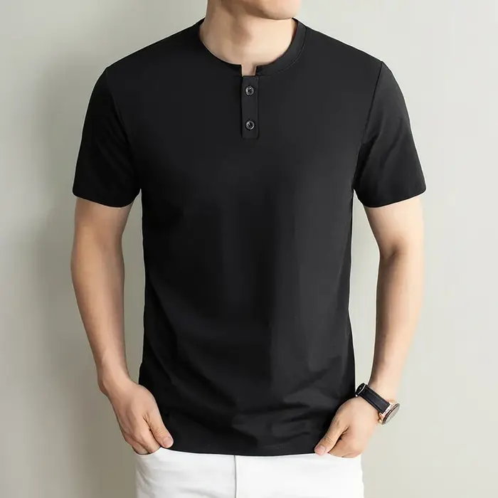 T-shirt Henley uni à manches courtes pour homme