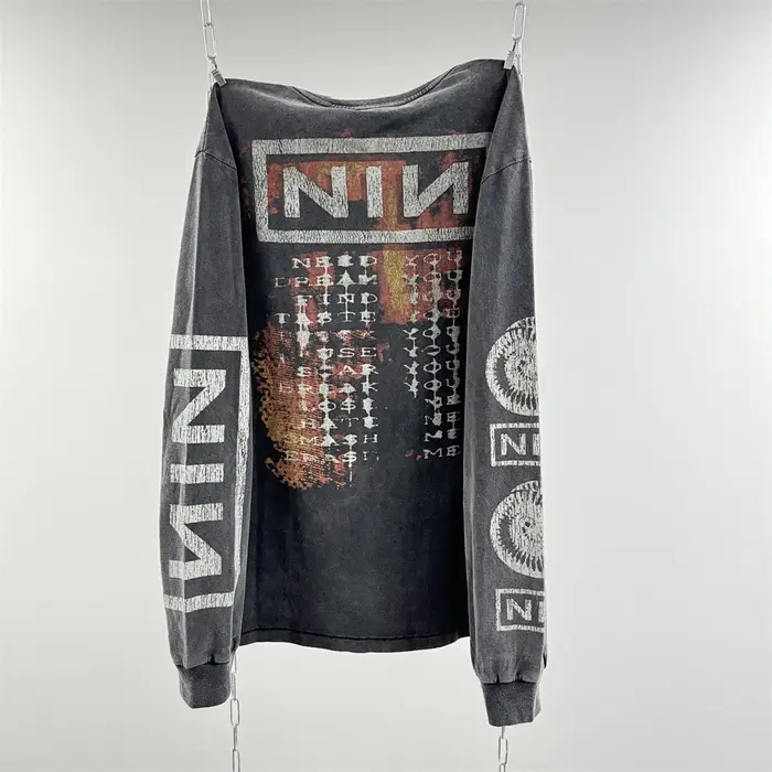 T-shirt à manches longues oversize unisexe Saint NIN Nine-inch Nail effet délavé