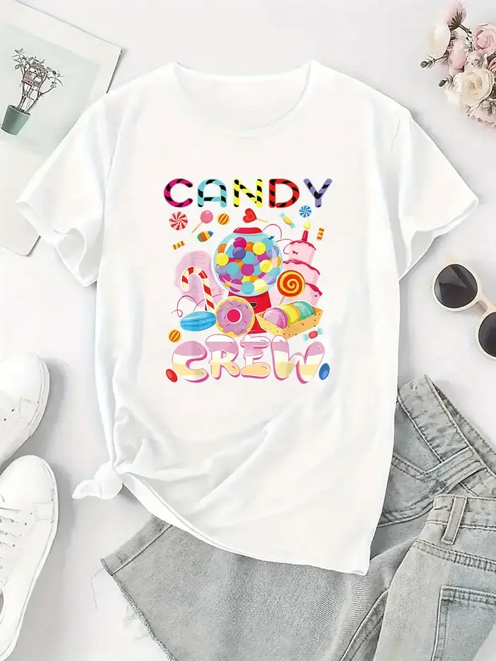 T-shirt à imprimé graphique Candy Crew pour femmes