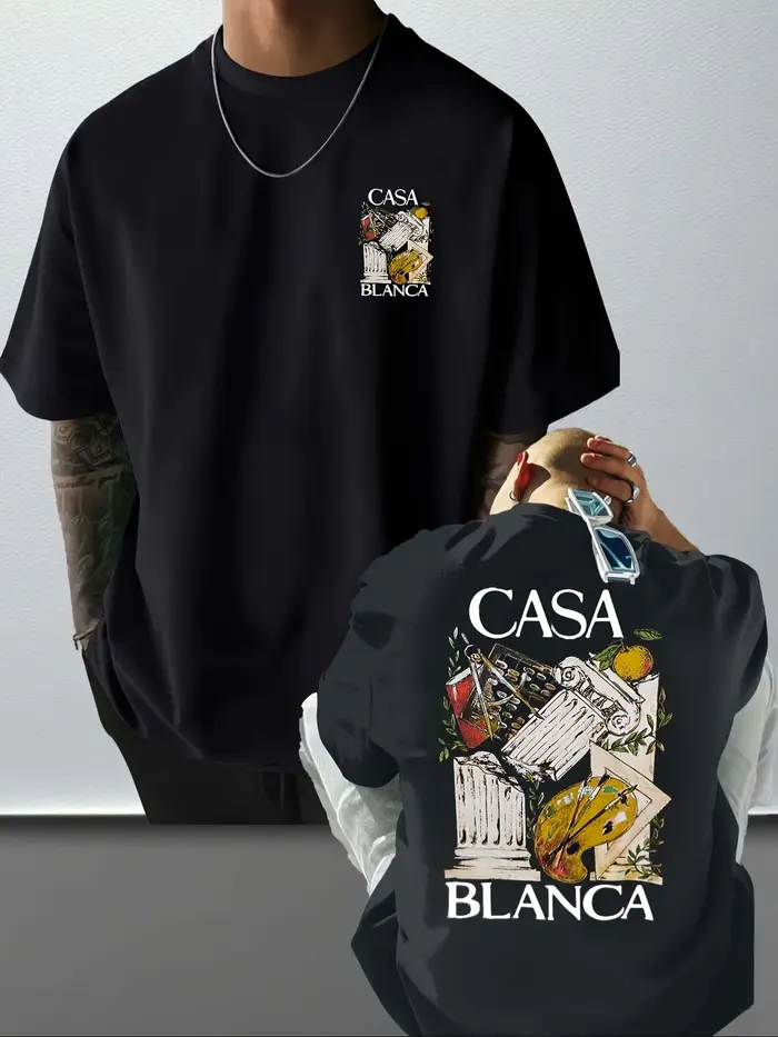 T-shirt artistique élégant avec motifs de colonnes classiques et d'outils de peintre