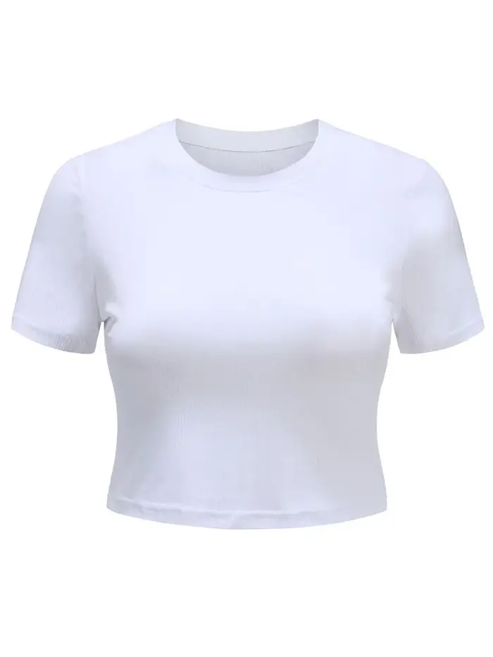 T-shirt manches courtes col rond femme, streetwear, basique, sexy, décontracté, blanc, noir, été