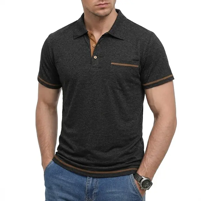 Nouveau Polo Uni Homme Été Manches Courtes Boutonné Col Revers Léger Respirant Sport Décontracté Streetwear