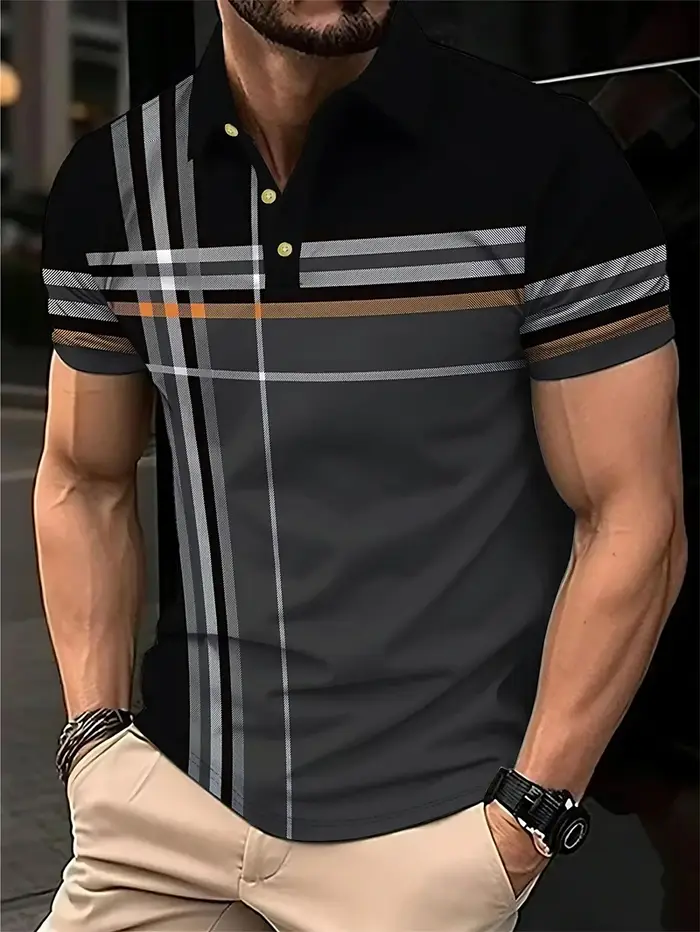 Chemises polo simples à rayures pour hommes