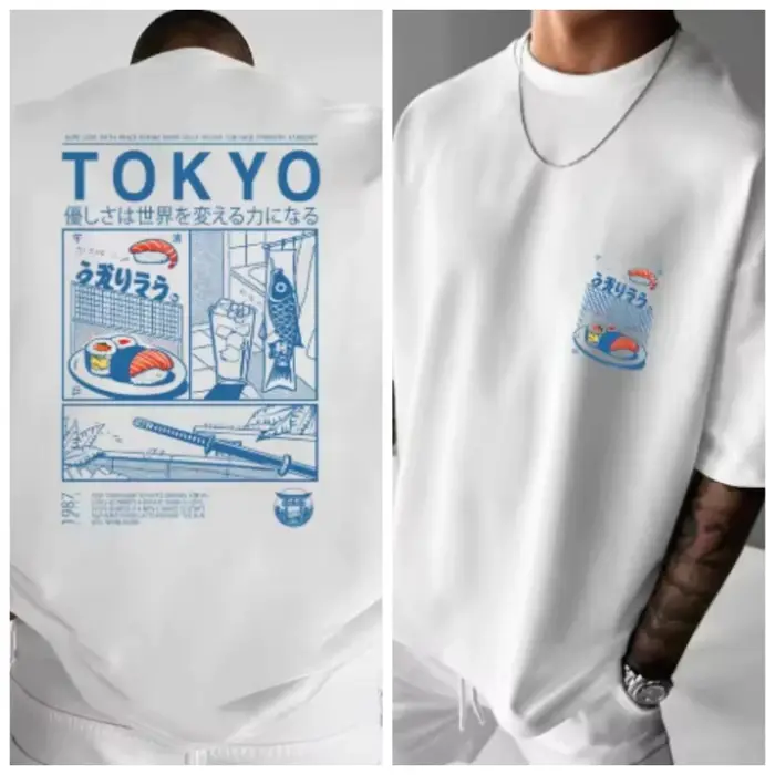T-shirt pour homme en coton 100% avec imprimé Tokyo Sushi Street
