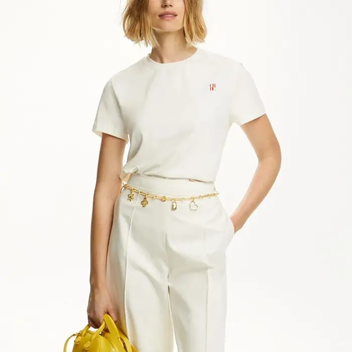 T-shirt à manches courtes blanc cassé pour femme