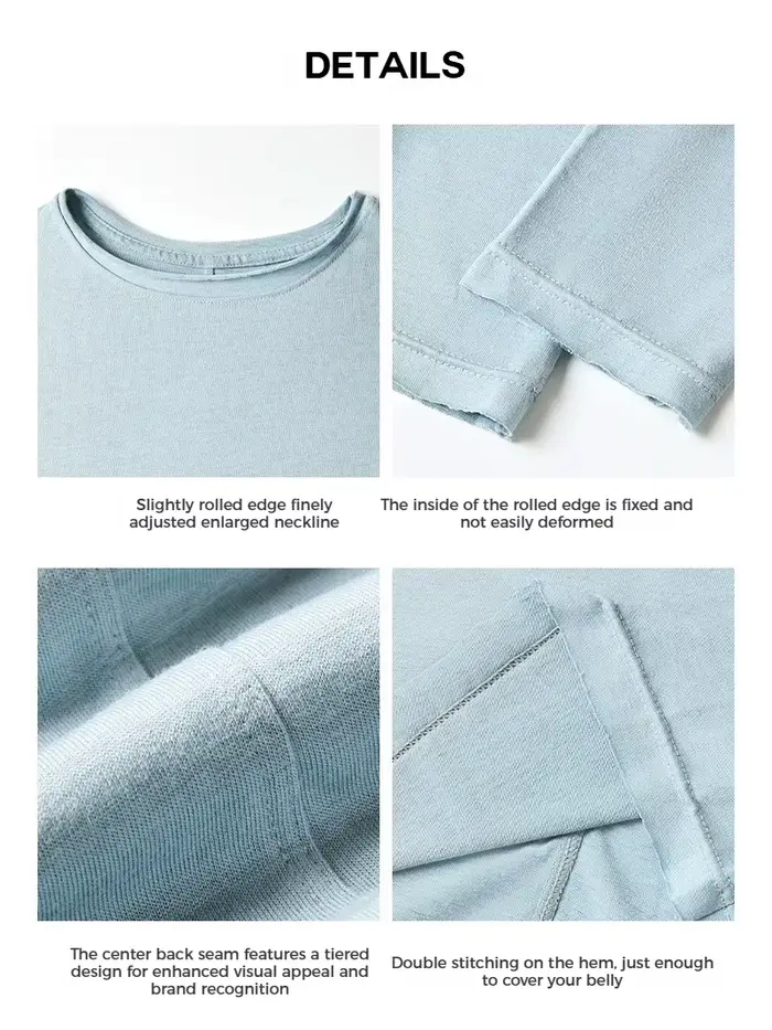 T-shirt gris à col rond et manches longues pour femme