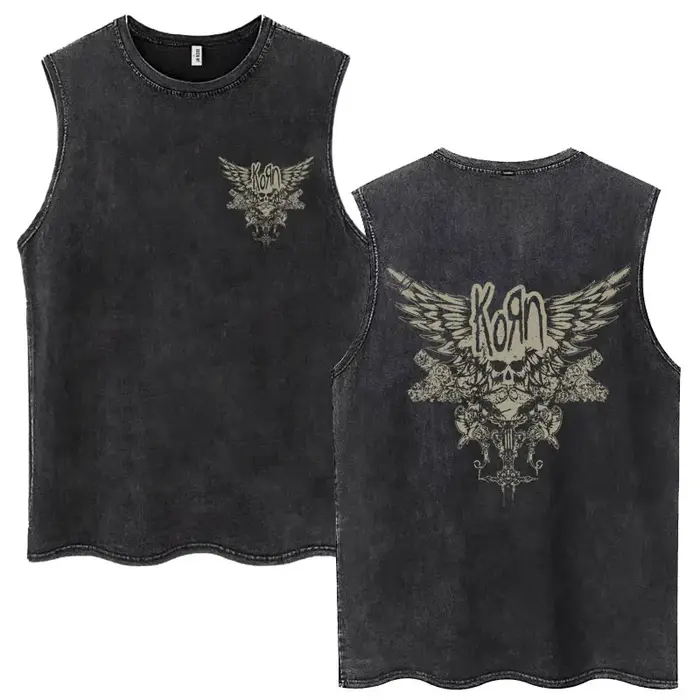 Rock Band Korn Débardeur délavé Hommes Femmes Métal Gothique Harajuku T-Shirts Sans Manches