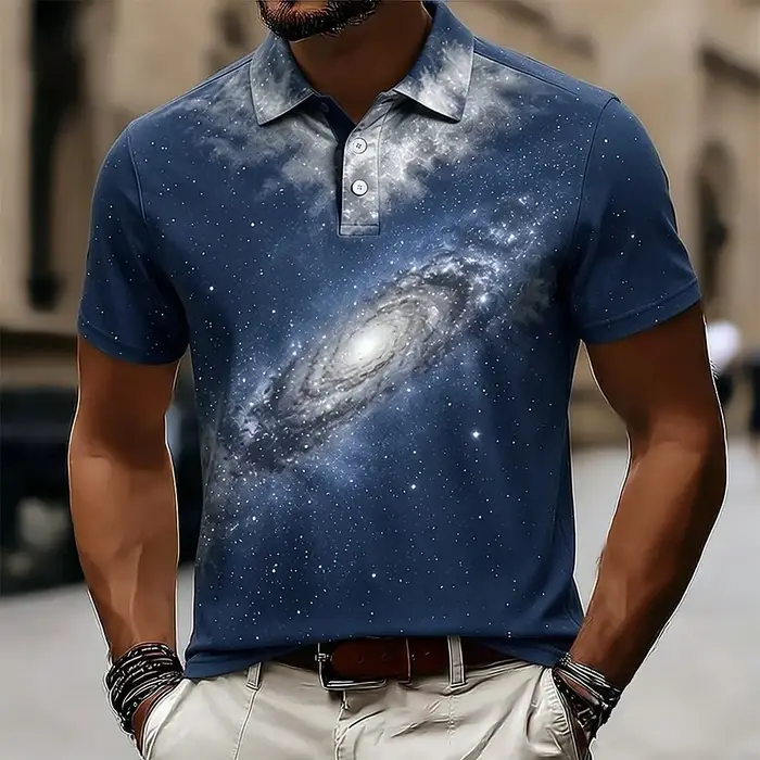Polo imprimé Galaxy Nebula pour hommes, hauts décontractés pour le printemps et l'été, streetwear qu