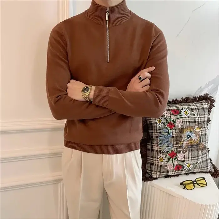 Pull à manches longues et demi-col roulé pour homme