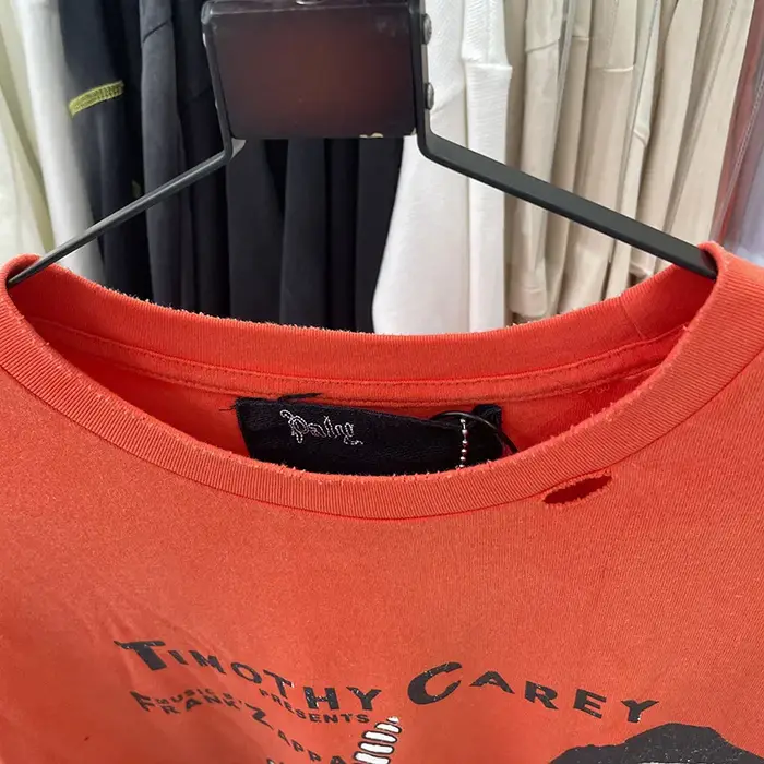 T-shirt Rétro Délavé Rouge PALY à Manches Longues en Coton pour Homme et Femme, Style Urbain, Effet Usé et Déchiré, Coupe Oversize, Col Rond, Nouveau Modèle