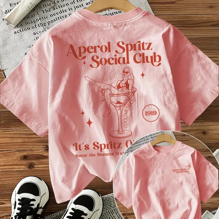 T-shirt graphique Aperol Spritz Social Club pour hommes et femmes, décontracté, ample, à manches courtes, imprimé avec slogan de cocktail, unisexe, streetwear.