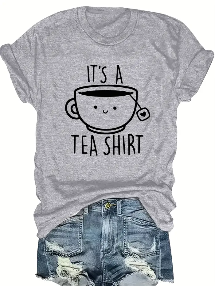 T-shirt pour femme avec impression de l'alphabet « It's A Tea Shirt »