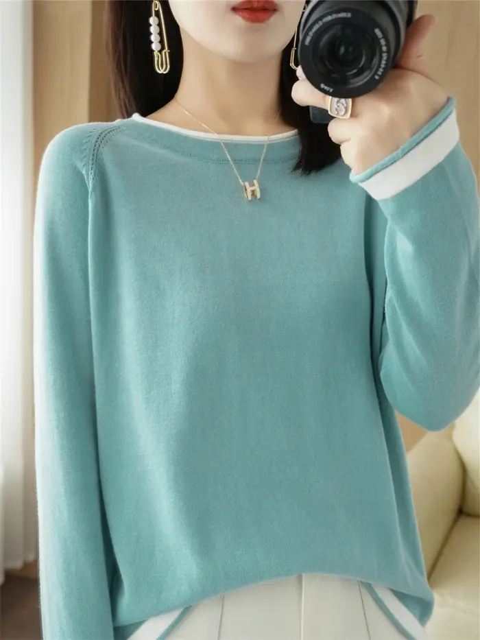Printemps automne offre spéciale nouveau 100% pur coton pull femmes col rond