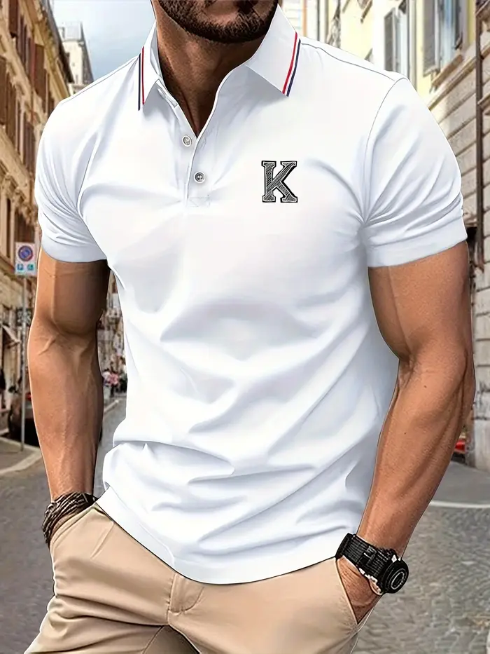 2025 nouveau Polo pour hommes lettre K imprimé revers rayures été Polyester coupe classique doux au toucher affaires décontracté haut quotidien