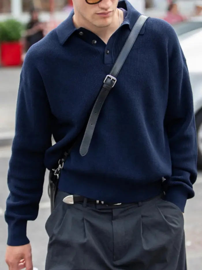 Pulls en tricot côtelé pour hommes, collection automne 2026 – Chemises polo tendance à col Henley, c