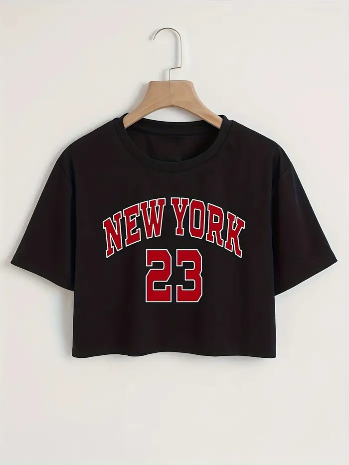 T-shirt court à imprimé lettres New York, col rond, manches courtes, vêtements décontractés pour fem