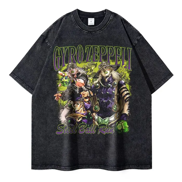 Bandai Anime JoJos t-shirt Vintage lavé JOJO boule d'acier course T-shirts Streetwear Manga Gyro Zeppeli hauts