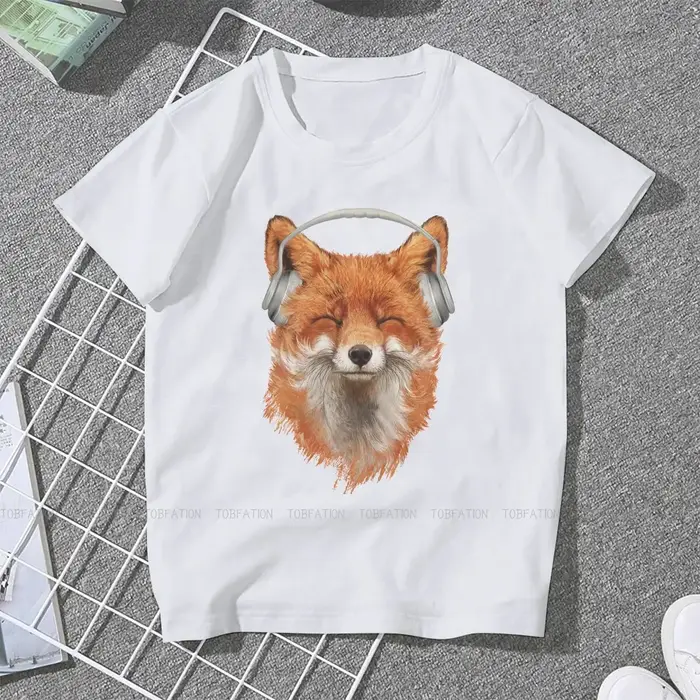 T-shirt femme, estival et humoristique, en coton, 5XL, avec image de renard Musical souriant, pour f
