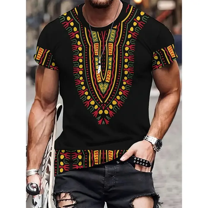 T-Shirt à motif ethnique africain pour hommes