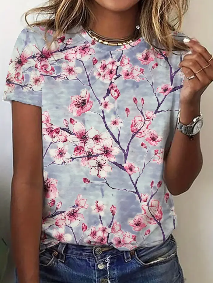 T-shirt pour femme vert pâle - Motif de branche de cerisier