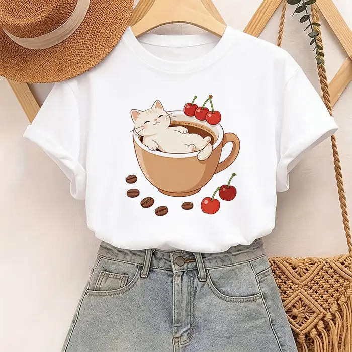 T-shirt drôle pour femme avec imprimé chat mignon