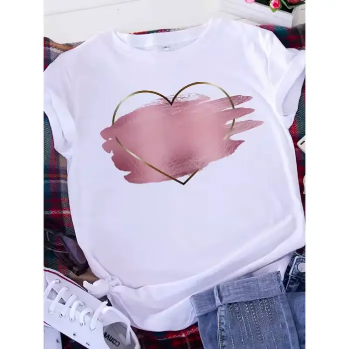 Brave Soul L américain rétro lettres amour blanc T-shirt femmes à manches courtes col rond ample gra