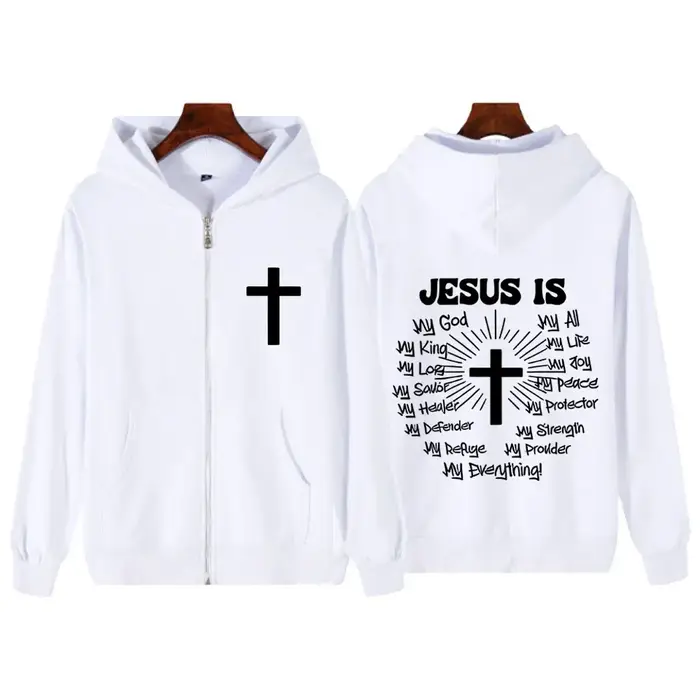 Sweat-shirt à capuche zippé unisexe avec imprimé graphique « Jésus est Dieu