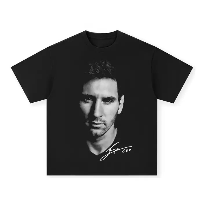T-shirt classique blanc et noir avec signature du roi du football Messi