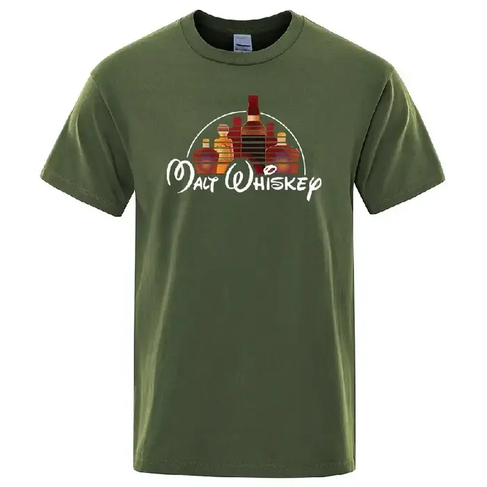 T-shirt d'été pour hommes 100% coton drôle malte whisky imprimé été ample col rond Cool T-shirt pour