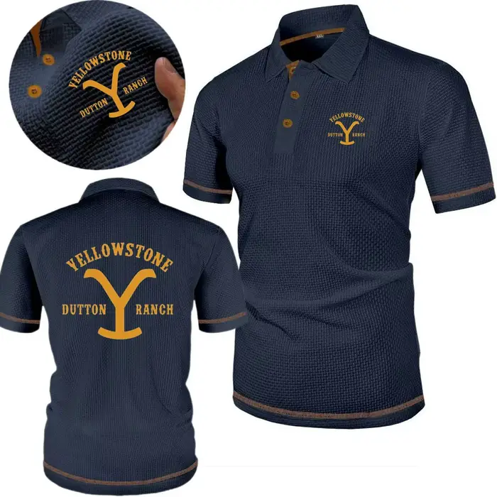 Chemises Polo Yellowstone Dutton Ranch, T-shirts en Soie Glacée Motif Fleur Osseuse, Hauts à Revers Doux et Confortables pour Hommes, Idéaux pour la Course, l'Entraînement et le Quotidien