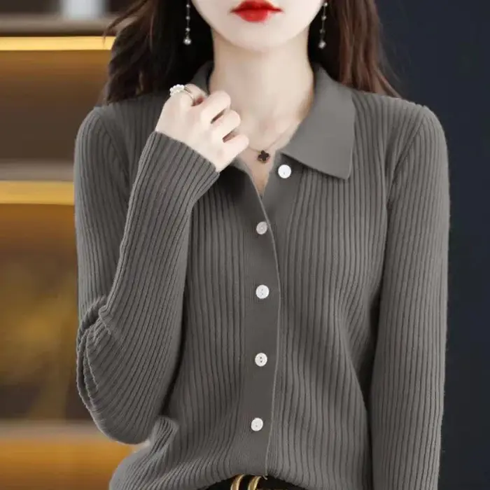 Polo rouge hiver bouton hauts en tricot pour femme Cardigan rose pull