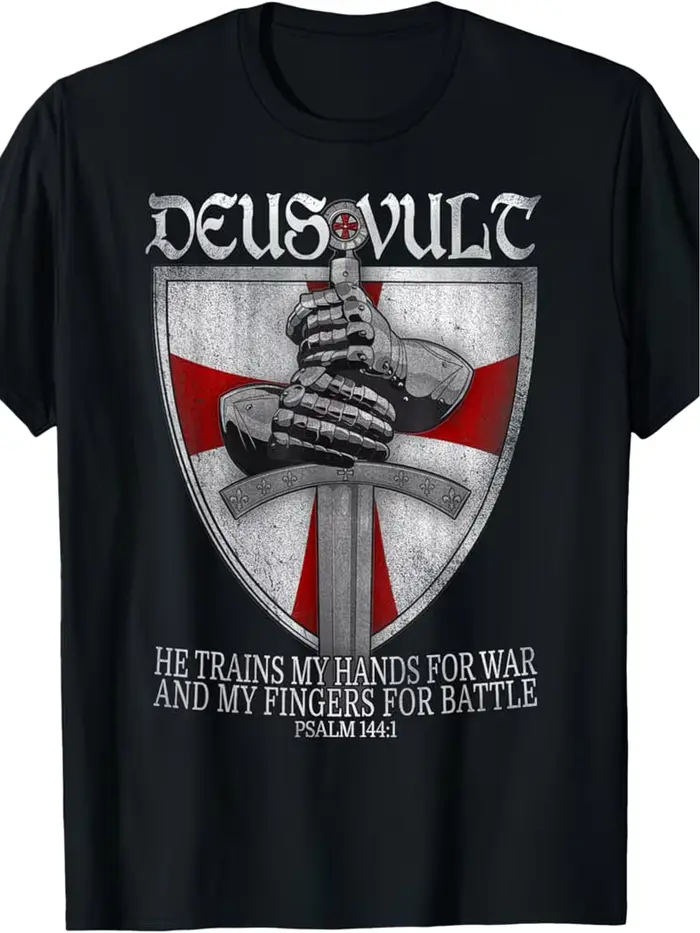 T-shirt humoristique vintage Deus Vult pour homme et femme, en coton, coupe ample, streetwear, nouve