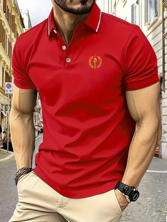2025 nouveaux hommes Polo torche motif imprimé été revers rayures