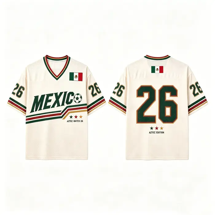 Maillot de football rétro Mexique Aztec Match 26 Vintage col en V pour enfants et adultes, idéal pou