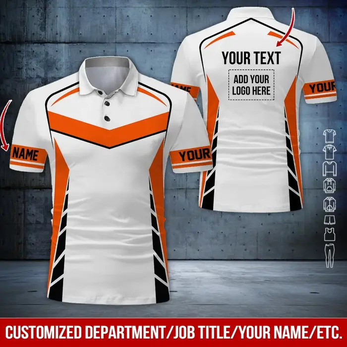 Polo personnalisé avec logo, nom et texte du département, imprimé, style sportif géométrique, vêtements de travail, vente en gros, dropshipping, t-shirts polo