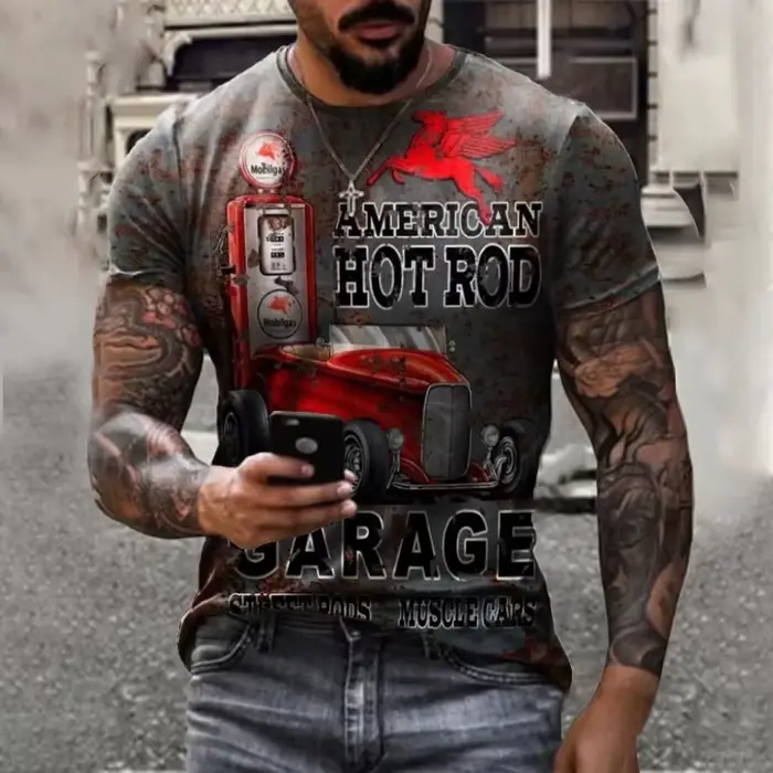 Vintage hommes t-shirt 3D rétro moto t-shirts