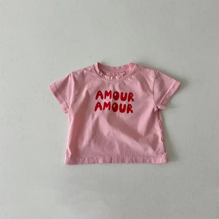 Bébé à manches courtes t-shirt garçon filles mignon Simple lettre impression t-shirt 2025 été nouvea