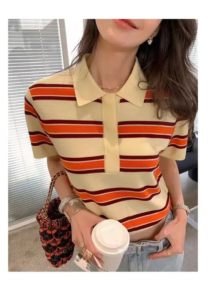 2025 classique col POLO Design pur Lyocell pull femmes tricoté manches courtes
