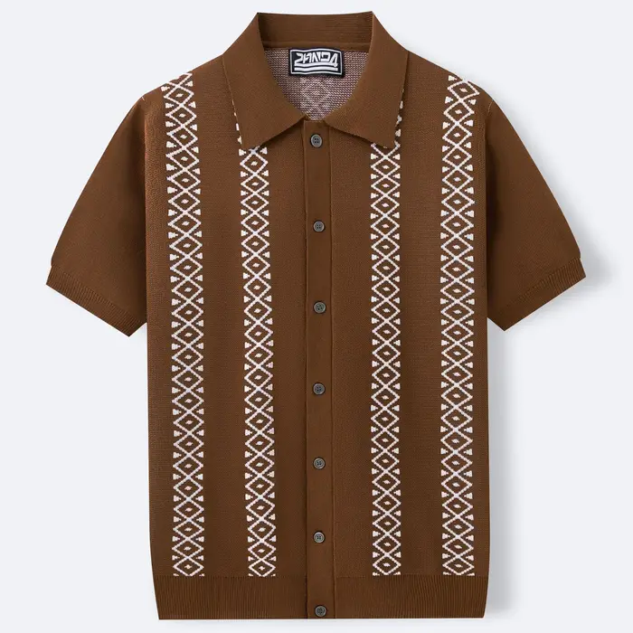 Chemise tricotée jacquard rayée d'été pour hommes européens et américains