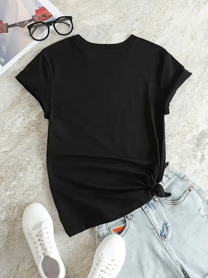 Coeur imprimé T-shirt à manches courtes col rond décontracté été été