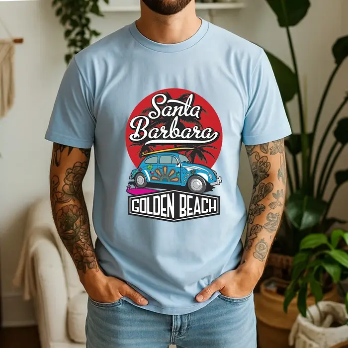 T-shirt décontracté 100 % coton style rétro Santa Barbara Surf Vacation
